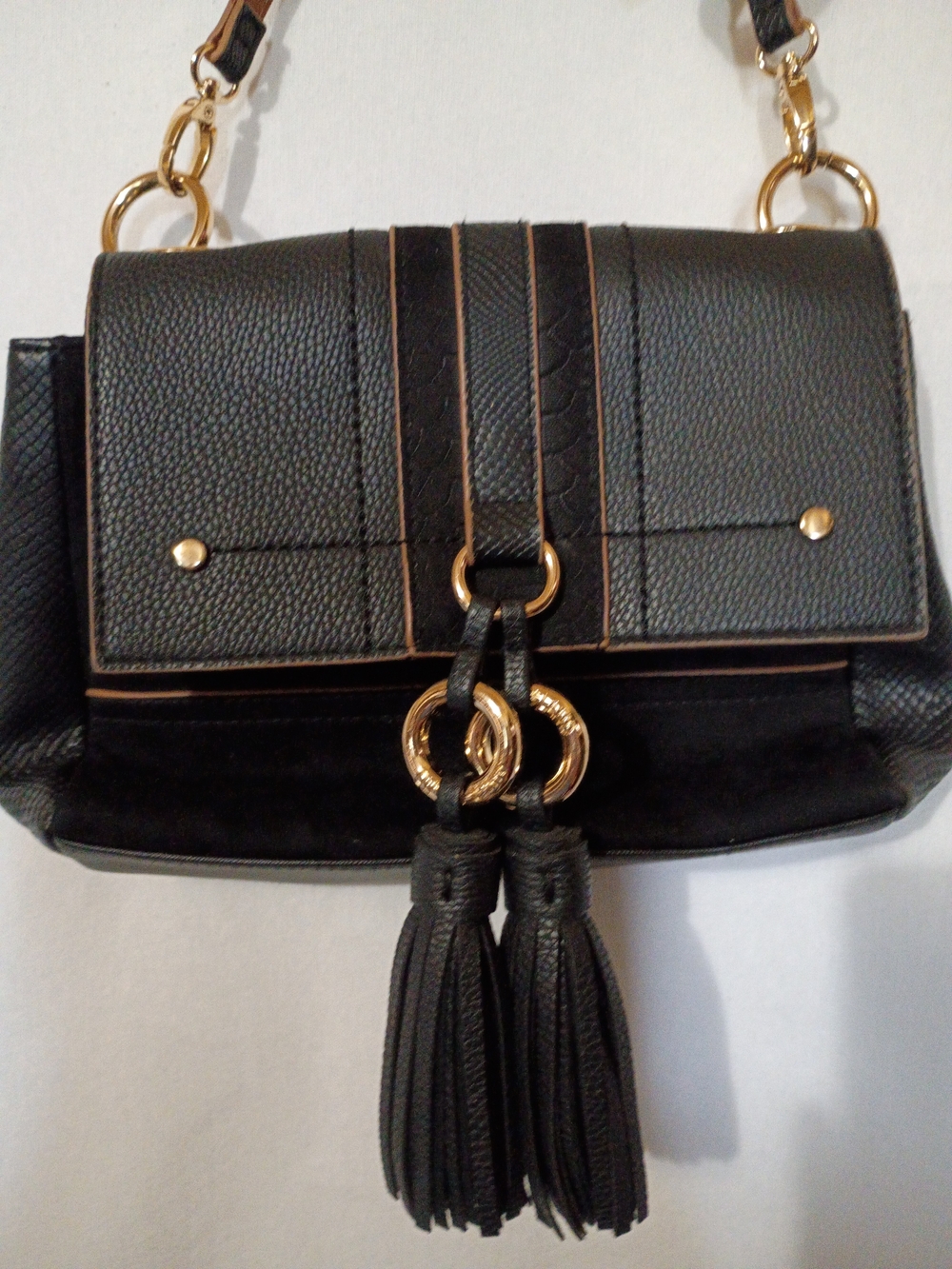 River Island Black Tassel Crossbody Bag with Gold Hardware